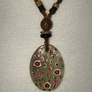Boho Wooden Beaded Necklace with Shell Pendant